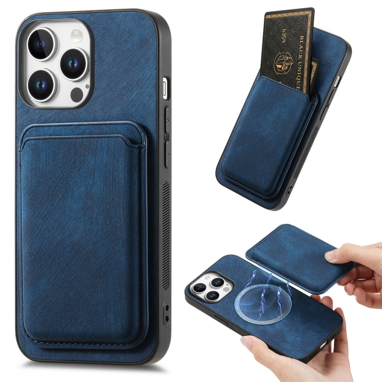 For iPhone 16 Pro Retro Leather Card Bag Magnetic Phone Case(Blue) by buy2fix