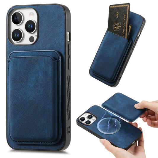 For iPhone 16 Pro Retro Leather Card Bag Magnetic Phone Case(Blue) by buy2fix
