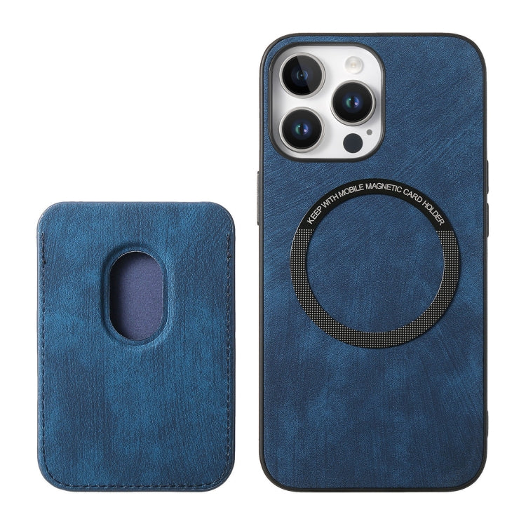 For iPhone 16 Pro Retro Leather Card Bag Magnetic Phone Case(Blue) by buy2fix