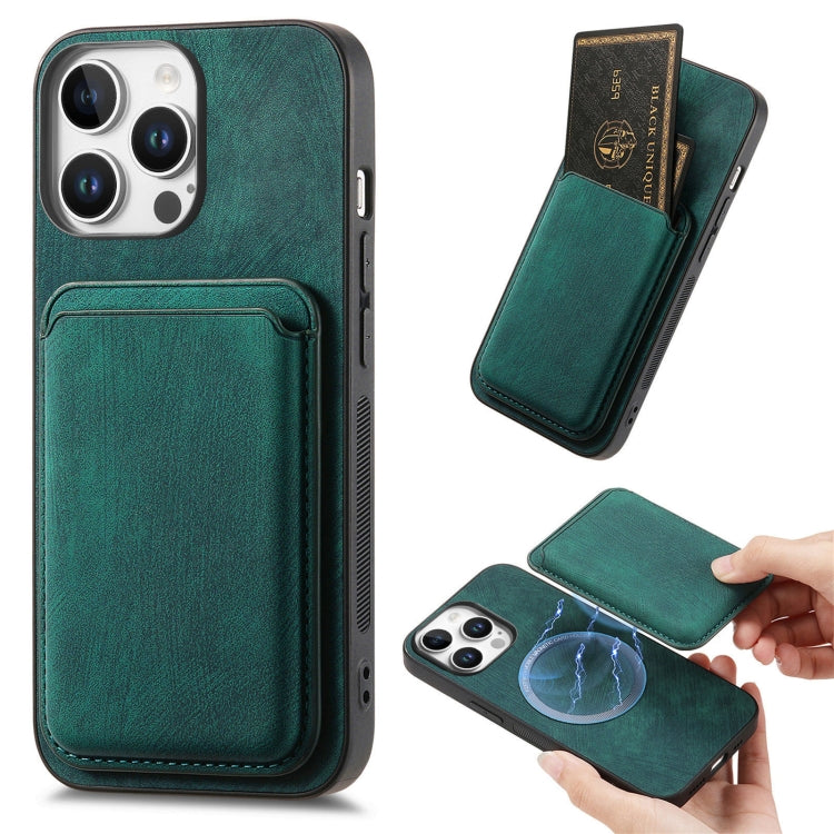 For iPhone 16 Pro Retro Leather Card Bag Magnetic Phone Case(Green) by buy2fix