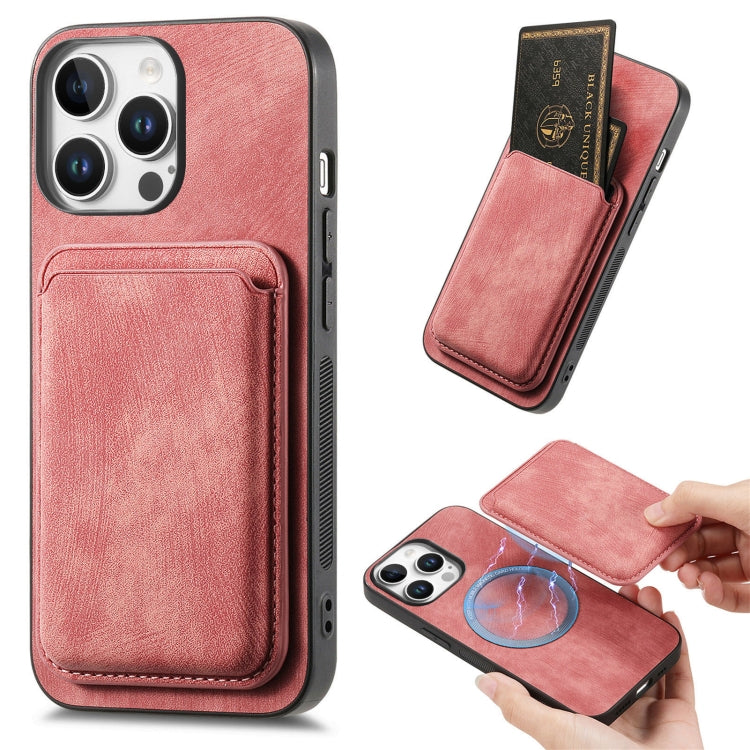 For iPhone 16 Pro Retro Leather Card Bag Magnetic Phone Case(Pink) by buy2fix