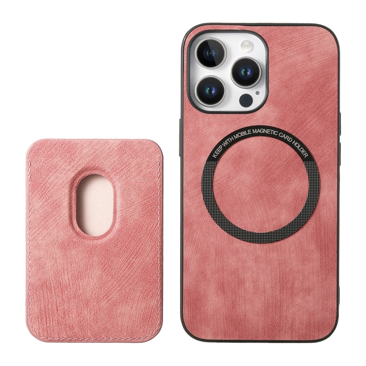 For iPhone 16 Pro Retro Leather Card Bag Magnetic Phone Case(Pink) by buy2fix