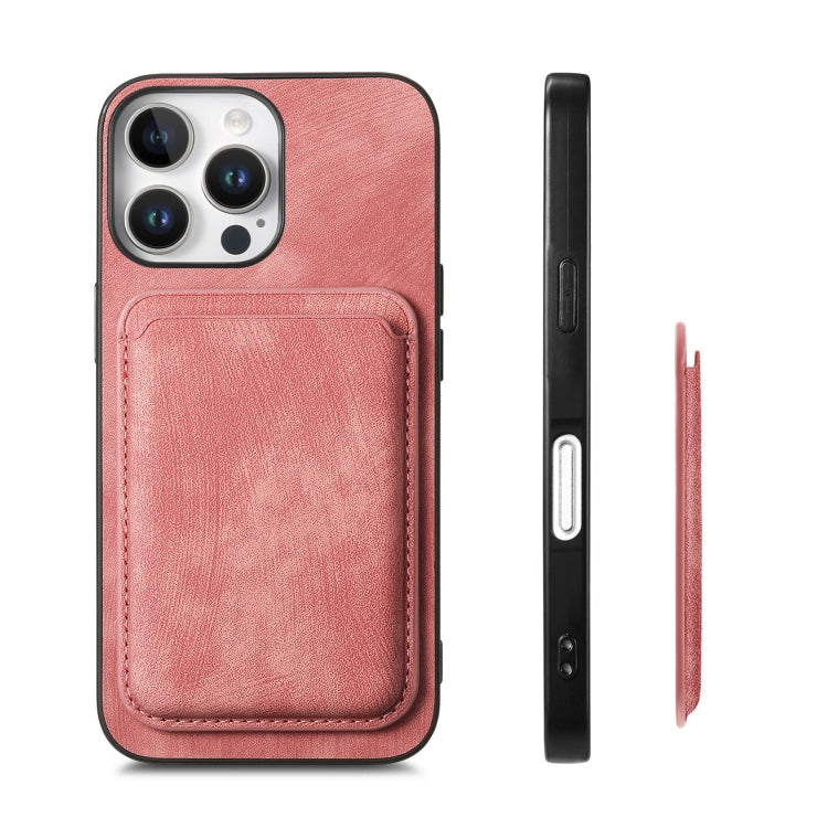 For iPhone 16 Pro Retro Leather Card Bag Magnetic Phone Case(Pink) by buy2fix