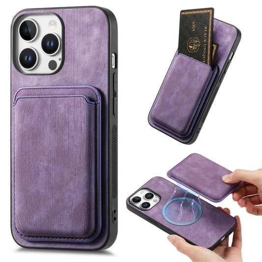 For iPhone 16 Pro Retro Leather Card Bag Magnetic Phone Case(Purple) by buy2fix