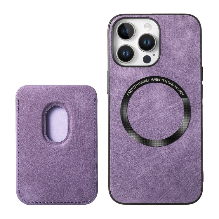 For iPhone 16 Pro Retro Leather Card Bag Magnetic Phone Case(Purple) by buy2fix