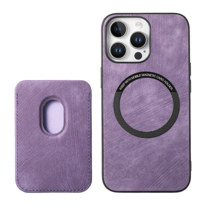 For iPhone 16 Pro Retro Leather Card Bag Magnetic Phone Case(Purple) by buy2fix