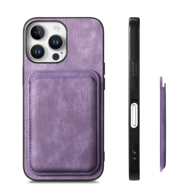 For iPhone 16 Pro Retro Leather Card Bag Magnetic Phone Case(Purple) by buy2fix