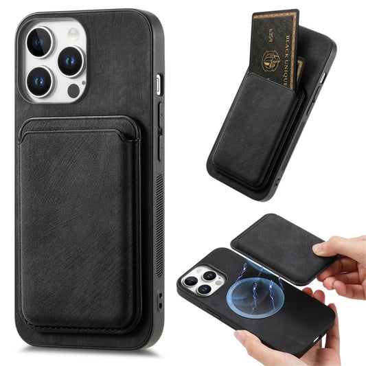 For iPhone 16 Pro Retro Leather Card Bag Magnetic Phone Case(Black) by buy2fix