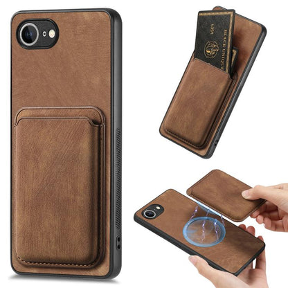 For iPhone 16e Retro Leather Card Bag Magnetic Phone Case(Brown) - iPhone 16e Cases by buy2fix | Online Shopping UK | buy2fix