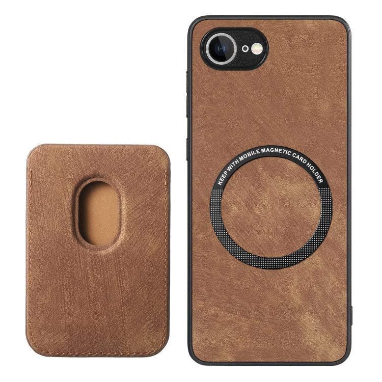 For iPhone 16e Retro Leather Card Bag Magnetic Phone Case(Brown) - iPhone 16e Cases by buy2fix | Online Shopping UK | buy2fix