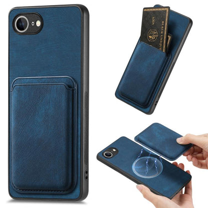 For iPhone 16e Retro Leather Card Bag Magnetic Phone Case(Blue) - iPhone 16e Cases by buy2fix | Online Shopping UK | buy2fix