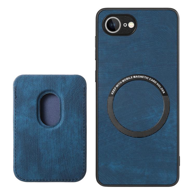 For iPhone 16e Retro Leather Card Bag Magnetic Phone Case(Blue) - iPhone 16e Cases by buy2fix | Online Shopping UK | buy2fix