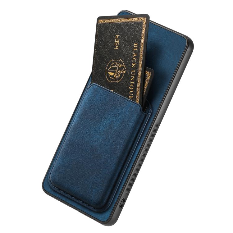 For iPhone 16e Retro Leather Card Bag Magnetic Phone Case(Blue) - iPhone 16e Cases by buy2fix | Online Shopping UK | buy2fix