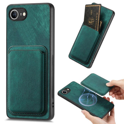 For iPhone 16e Retro Leather Card Bag Magnetic Phone Case(Green) - iPhone 16e Cases by buy2fix | Online Shopping UK | buy2fix