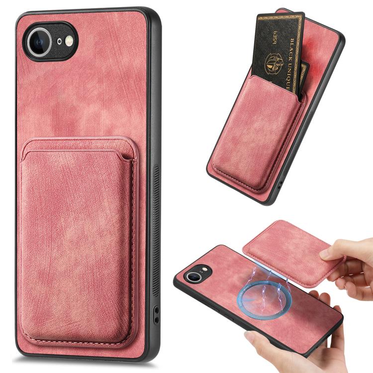 For iPhone 16e Retro Leather Card Bag Magnetic Phone Case(Pink) - iPhone 16e Cases by buy2fix | Online Shopping UK | buy2fix