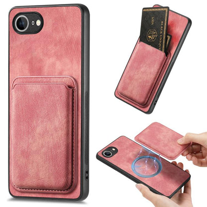 For iPhone 16e Retro Leather Card Bag Magnetic Phone Case(Pink) - iPhone 16e Cases by buy2fix | Online Shopping UK | buy2fix