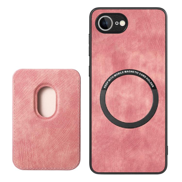 For iPhone 16e Retro Leather Card Bag Magnetic Phone Case(Pink) - iPhone 16e Cases by buy2fix | Online Shopping UK | buy2fix