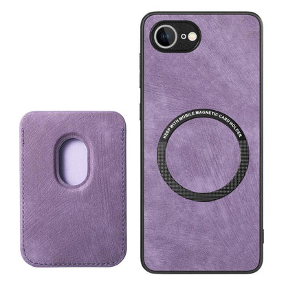 For iPhone 16e Retro Leather Card Bag Magnetic Phone Case(Purple) - iPhone 16e Cases by buy2fix | Online Shopping UK | buy2fix