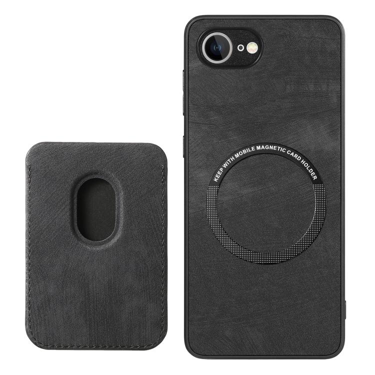 For iPhone 16e Retro Leather Card Bag Magnetic Phone Case(Black) - iPhone 16e Cases by buy2fix | Online Shopping UK | buy2fix