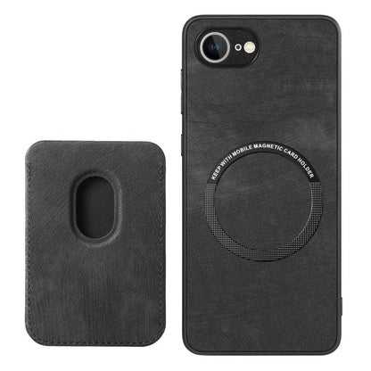 For iPhone 16e Retro Leather Card Bag Magnetic Phone Case(Black) - iPhone 16e Cases by buy2fix | Online Shopping UK | buy2fix
