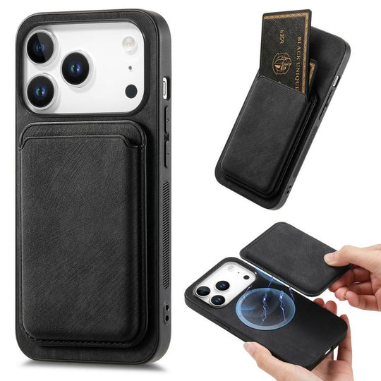 For iPhone 18 Pro Max / 17 Pro Max Retro Leather Card Bag Magnetic Phone Case(Black)