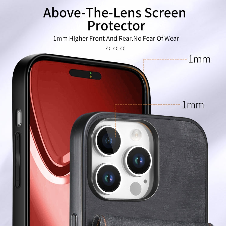 For iPhone 16 Pro Max Retro Card Wallet Fold Leather Phone Case with Strap(Black) by buy2fix