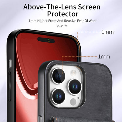 For iPhone 16 Pro Max Retro Card Wallet Fold Leather Phone Case with Strap(Black) by buy2fix