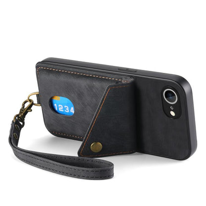 For iPhone 16e Retro Card Wallet Fold Leather Phone Case with Strap(Black) - iPhone 16e Cases by buy2fix | Online Shopping UK | buy2fix