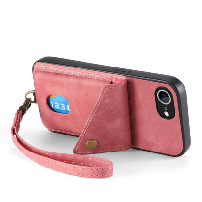 For iPhone 16e Retro Card Wallet Fold Leather Phone Case with Strap(Pink) - iPhone 16e Cases by buy2fix | Online Shopping UK | buy2fix