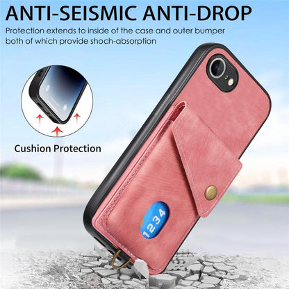 For iPhone 16e Retro Card Wallet Fold Leather Phone Case with Strap(Pink) - iPhone 16e Cases by buy2fix | Online Shopping UK | buy2fix