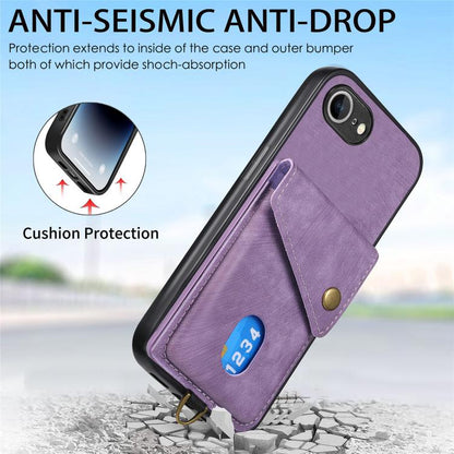 For iPhone 16e Retro Card Wallet Fold Leather Phone Case with Strap(Purple) - iPhone 16e Cases by buy2fix | Online Shopping UK | buy2fix