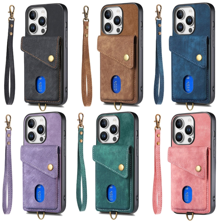 For iPhone 16e Retro Card Wallet Fold Leather Phone Case with Strap(Brown) - iPhone 16e Cases by buy2fix | Online Shopping UK | buy2fix