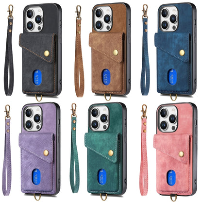 For iPhone 16e Retro Card Wallet Fold Leather Phone Case with Strap(Brown) - iPhone 16e Cases by buy2fix | Online Shopping UK | buy2fix