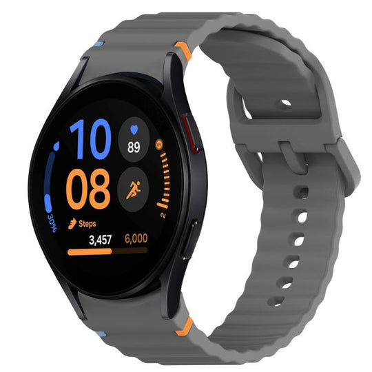 For Samsung Galaxy Watch FE 40mm Wavy Grain Stitched Quick Release Silicone Watch Band(Dark Grey)