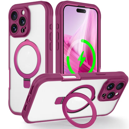 For iPhone 16 Pro Max Skin Feel MagSafe Holder 360 Full Body Phone Case(Rose Red) by buy2fix