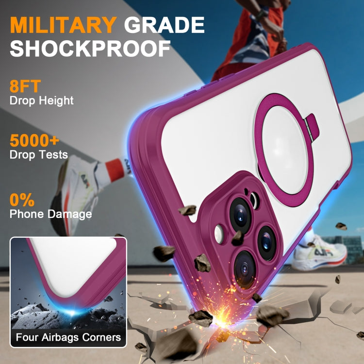 For iPhone 16 Pro Max Skin Feel MagSafe Holder 360 Full Body Phone Case(Rose Red) by buy2fix