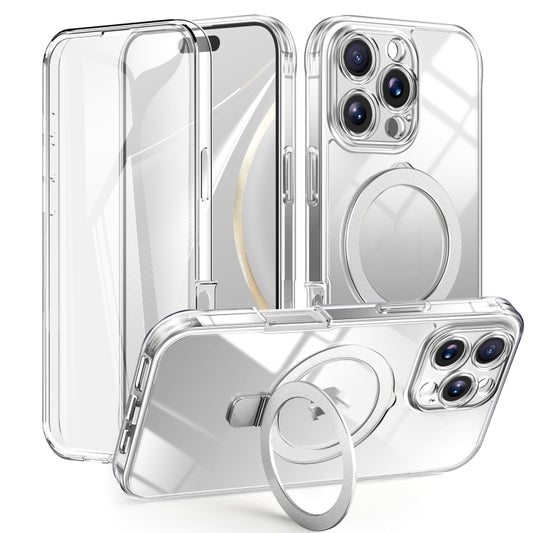 For iPhone 16 Pro Max Skin Feel MagSafe Holder 360 Full Body Phone Case(Transparent) by buy2fix
