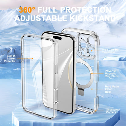 For iPhone 16 Pro Max Skin Feel MagSafe Holder 360 Full Body Phone Case(Transparent) by buy2fix