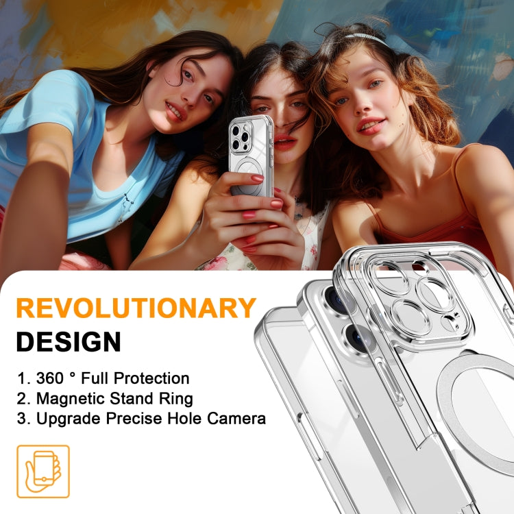For iPhone 16 Pro Max Skin Feel MagSafe Holder 360 Full Body Phone Case(Transparent) by buy2fix
