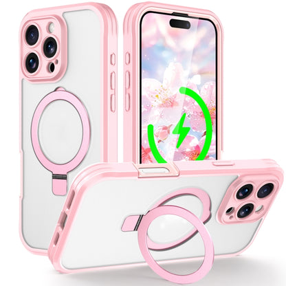 For iPhone 16 Pro Skin Feel MagSafe Holder 360 Full Body Phone Case(Pink) by buy2fix