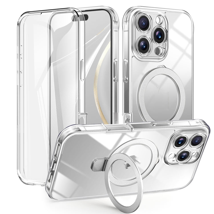 For iPhone 16 Pro Skin Feel MagSafe Holder 360 Full Body Phone Case(Transparent) by buy2fix