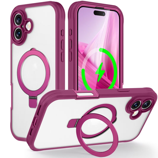 For iPhone 16 Plus Skin Feel MagSafe Holder 360 Full Body Phone Case(Rose Red) - iPhone 16 Plus Cases by buy2fix | Online Shopping UK | buy2fix