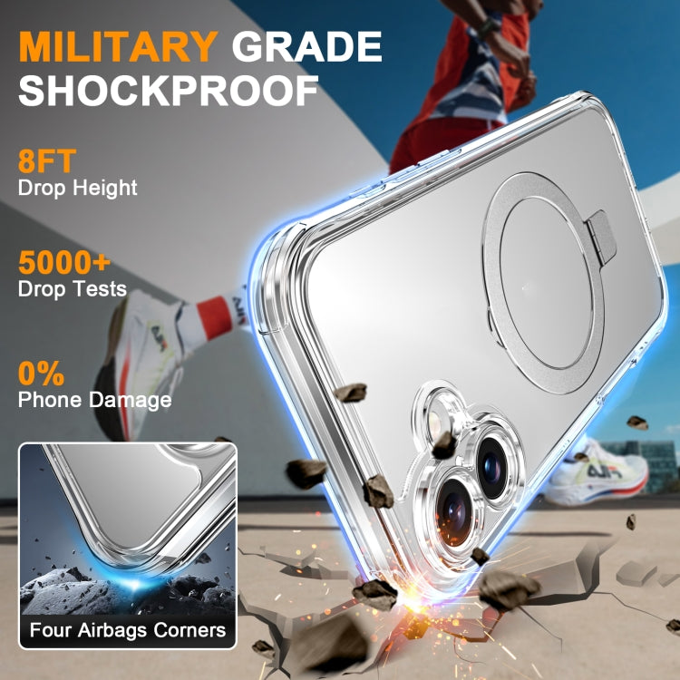 For iPhone 16 Plus Skin Feel MagSafe Holder 360 Full Body Phone Case(Transparent) - iPhone 16 Plus Cases by buy2fix | Online Shopping UK | buy2fix