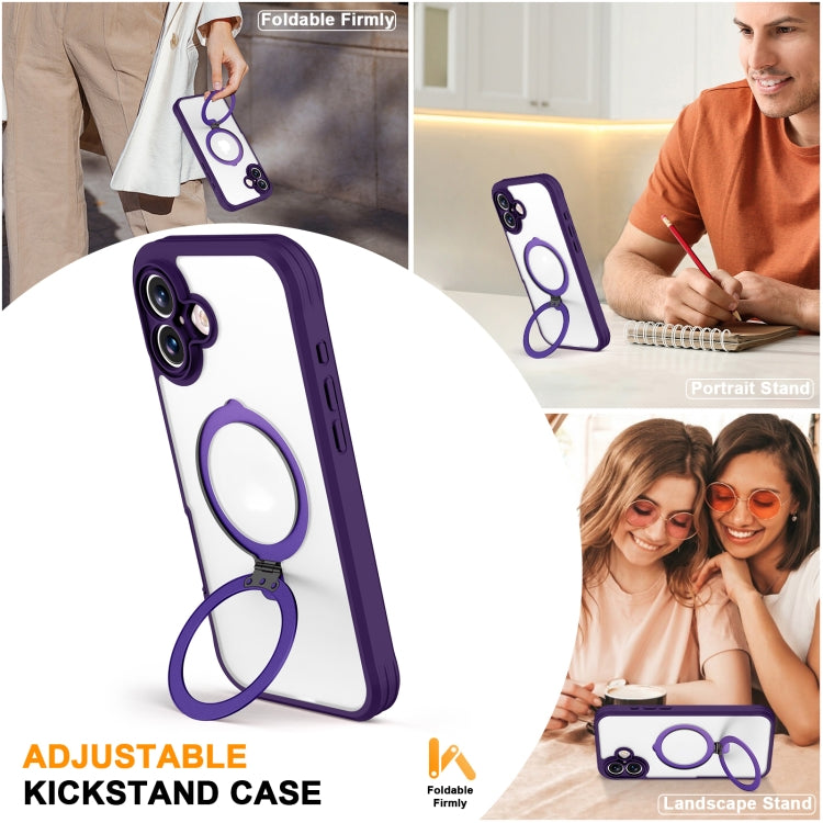 For iPhone 16 Skin Feel MagSafe Holder 360 Full Body Phone Case(Purple) - iPhone 16 Cases by buy2fix | Online Shopping UK | buy2fix