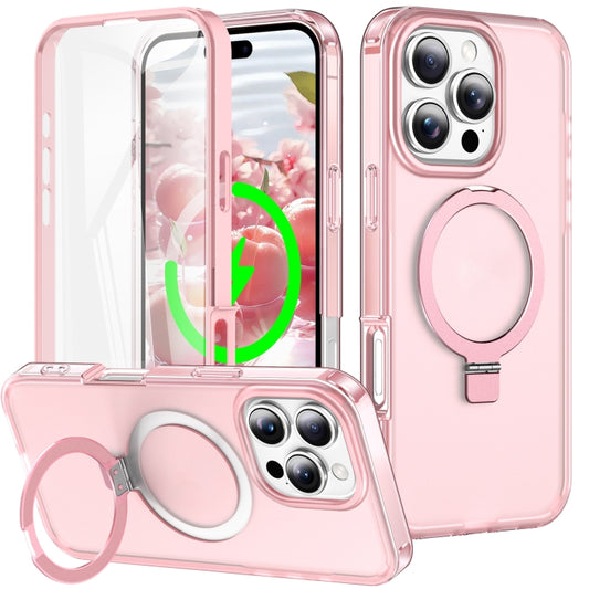 For iPhone 16 Pro Max Frosted Skin Feel MagSafe Holder 360 Full Body Phone Case(Pink) by buy2fix