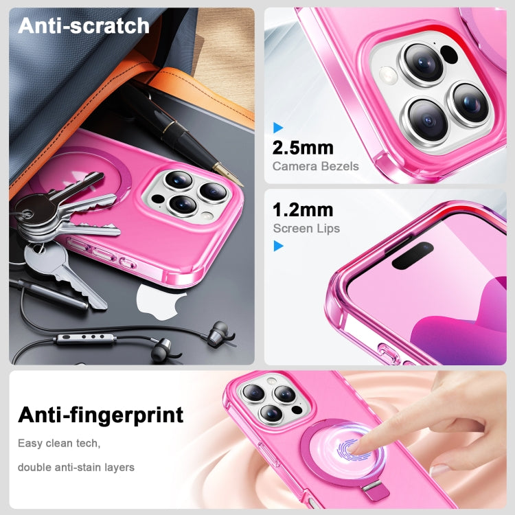 For iPhone 16 Pro Max Frosted Skin Feel MagSafe Holder 360 Full Body Phone Case(Rose Red) by buy2fix