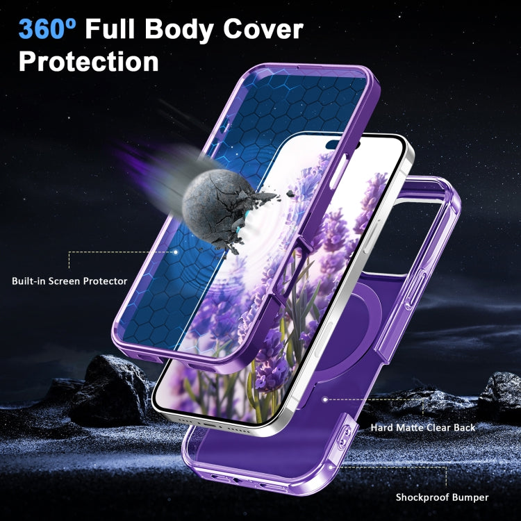 For iPhone 16 Pro Max Frosted Skin Feel MagSafe Holder 360 Full Body Phone Case(Purple) by buy2fix