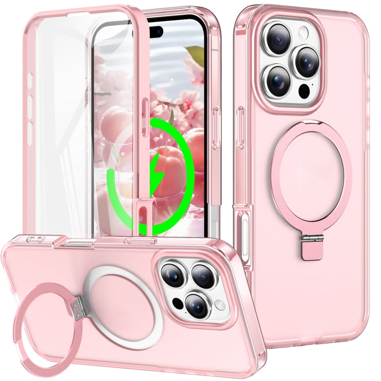 For iPhone 16 Pro Frosted Skin Feel MagSafe Holder 360 Full Body Phone Case(Pink) by buy2fix