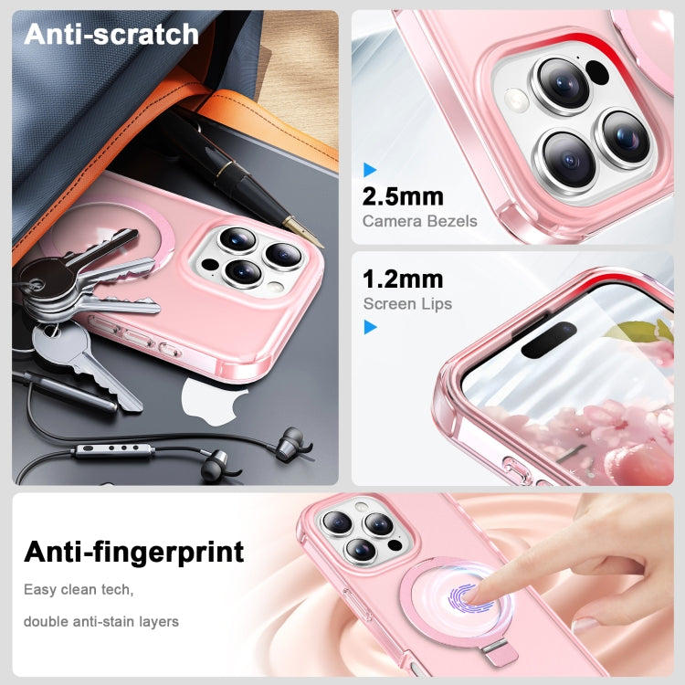 For iPhone 16 Pro Frosted Skin Feel MagSafe Holder 360 Full Body Phone Case(Pink) by buy2fix