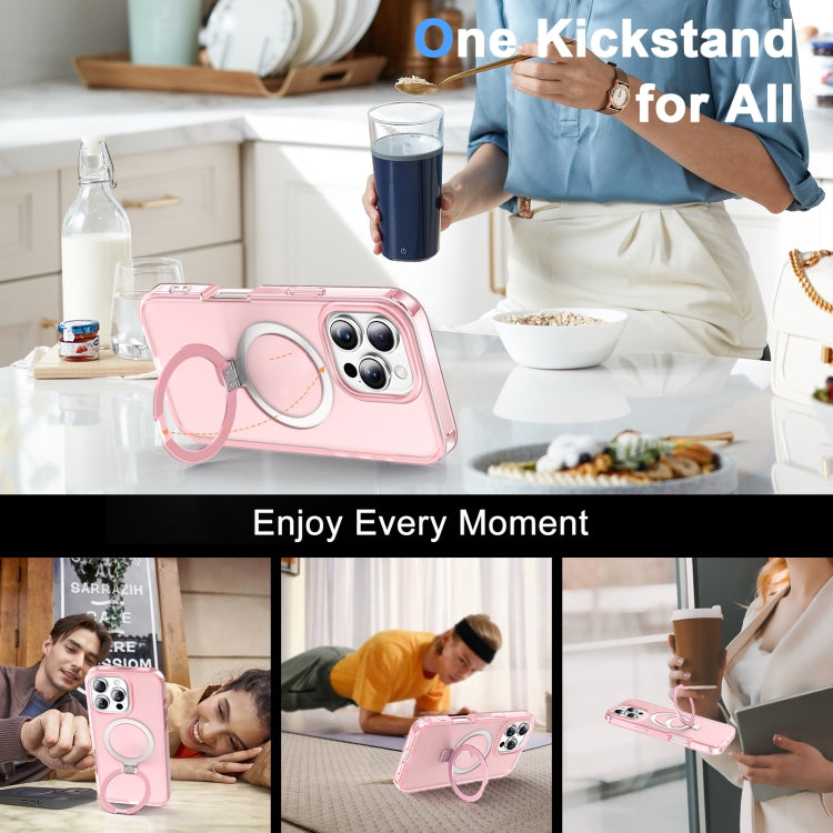 For iPhone 16 Pro Frosted Skin Feel MagSafe Holder 360 Full Body Phone Case(Pink) by buy2fix